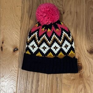 Old Navy Colorful Knit Beanie with Pink Pom-Pom